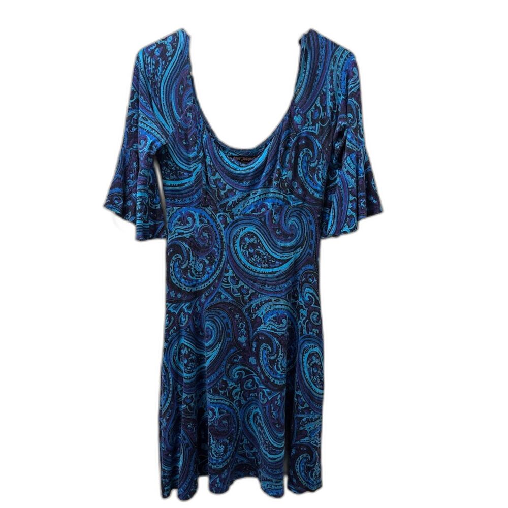 VTG Betsey Johnson Dress Small Blue Paisley Witchy Whimsygoth 90s Bell Sleeve